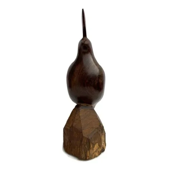Vintage Mid Century Modern Carved Teak Wood Pelican Quail Bird Sculptures Set
